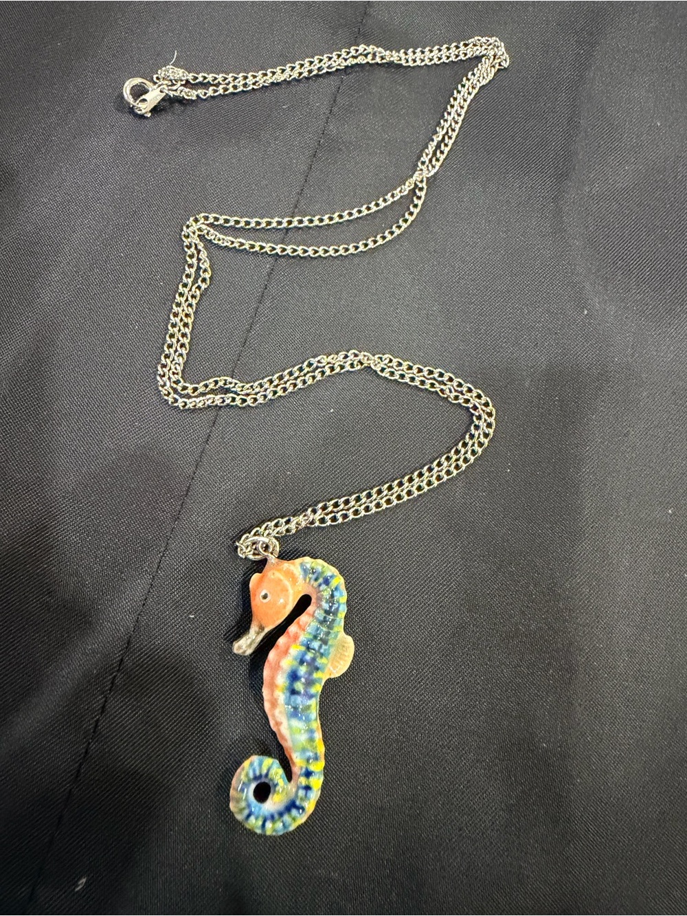 Authentic Little Critterz Hand-Painted Porcelain Seahorse Necklace 🌊✨